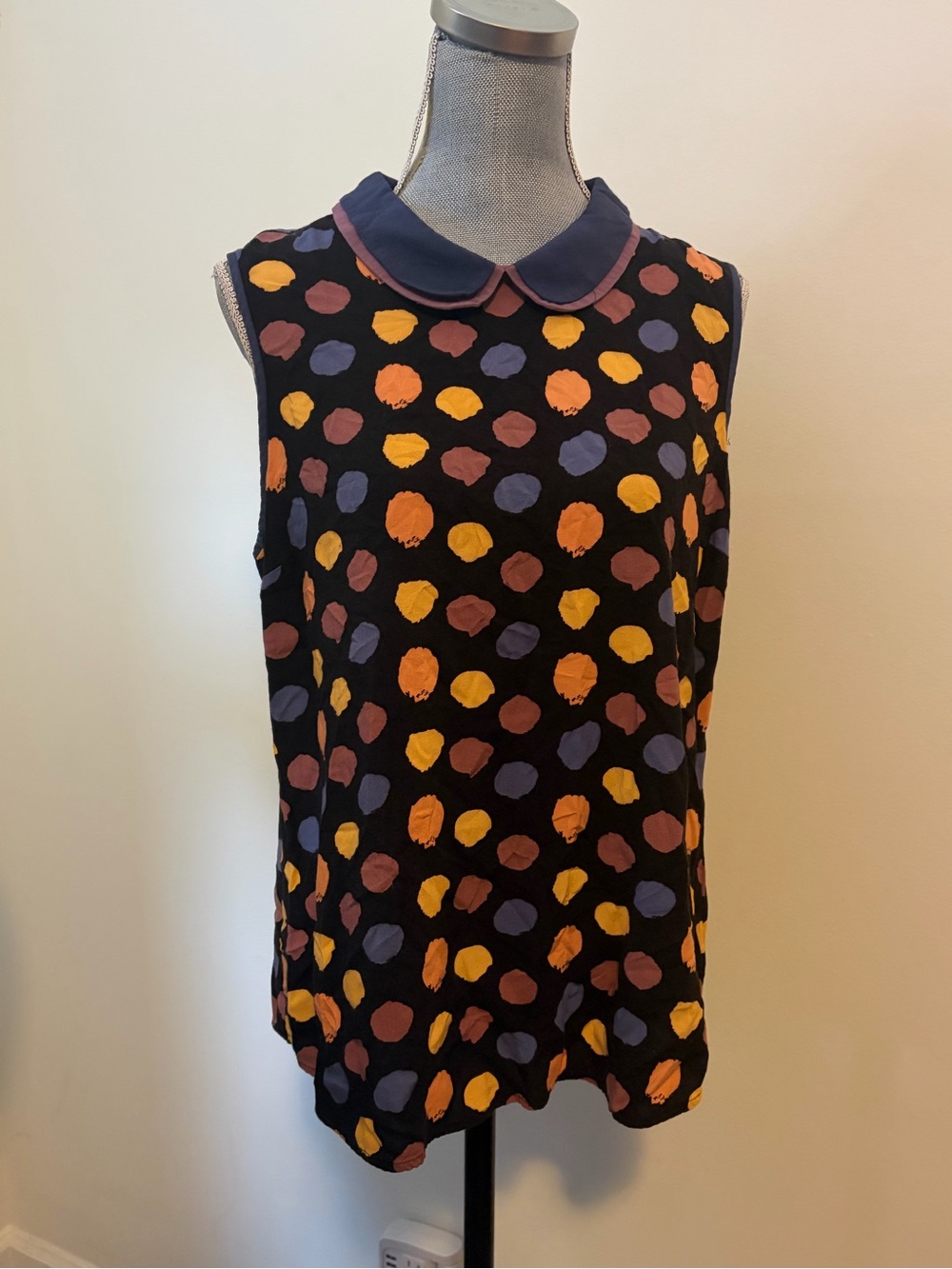 Sleeveless Multicolor Mod Polka Dot Peter Pan Collar Top ModCloth